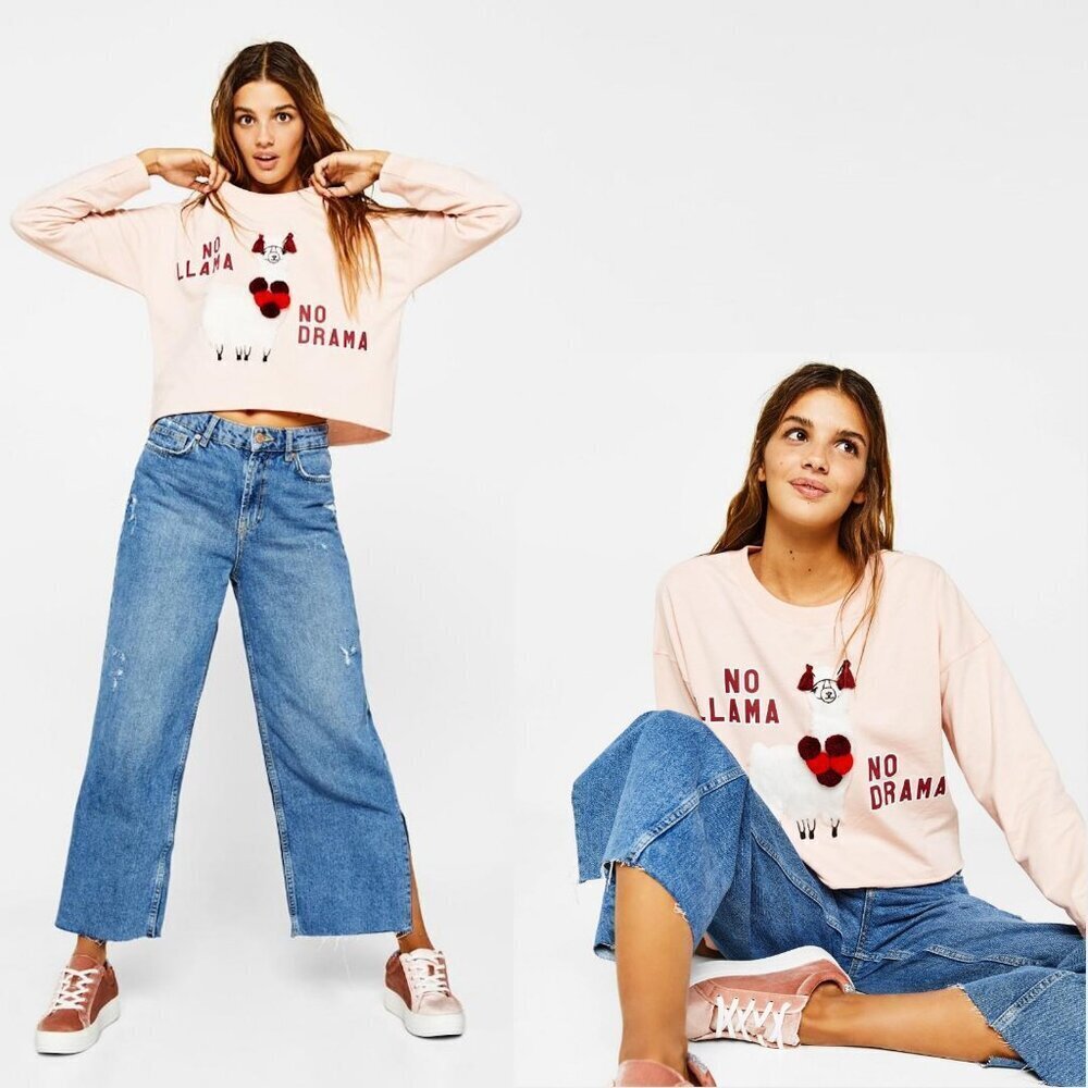 Bershka "No Llama No Drama" Pink Sweater Size M